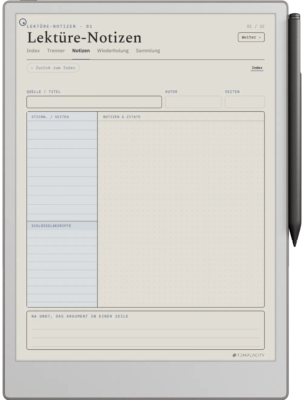 The Planner · Cornell-Notizen reMarkable Paper Pro Seite 5
