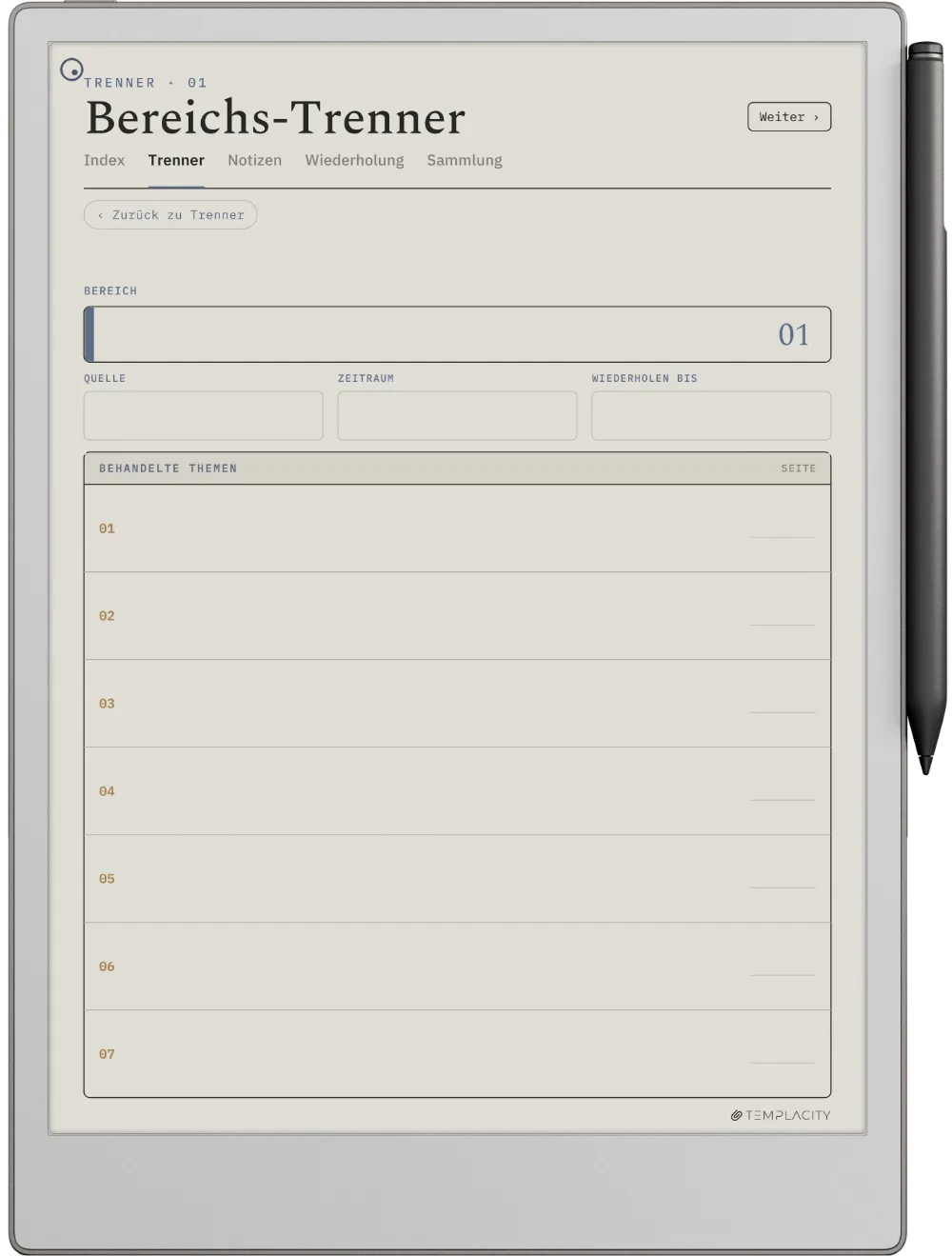 The Planner · Cornell-Notizen reMarkable Paper Pro Seite 4