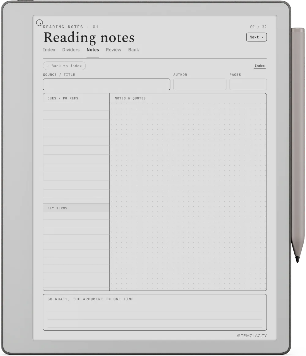 The Planner · Cornell Notes reMarkable Paper Pure page 5