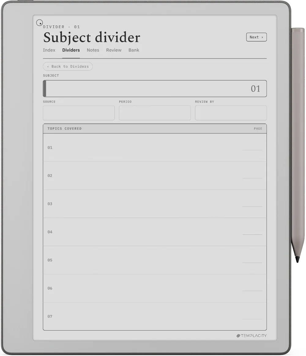 The Planner · Cornell Notes reMarkable Paper Pure page 4