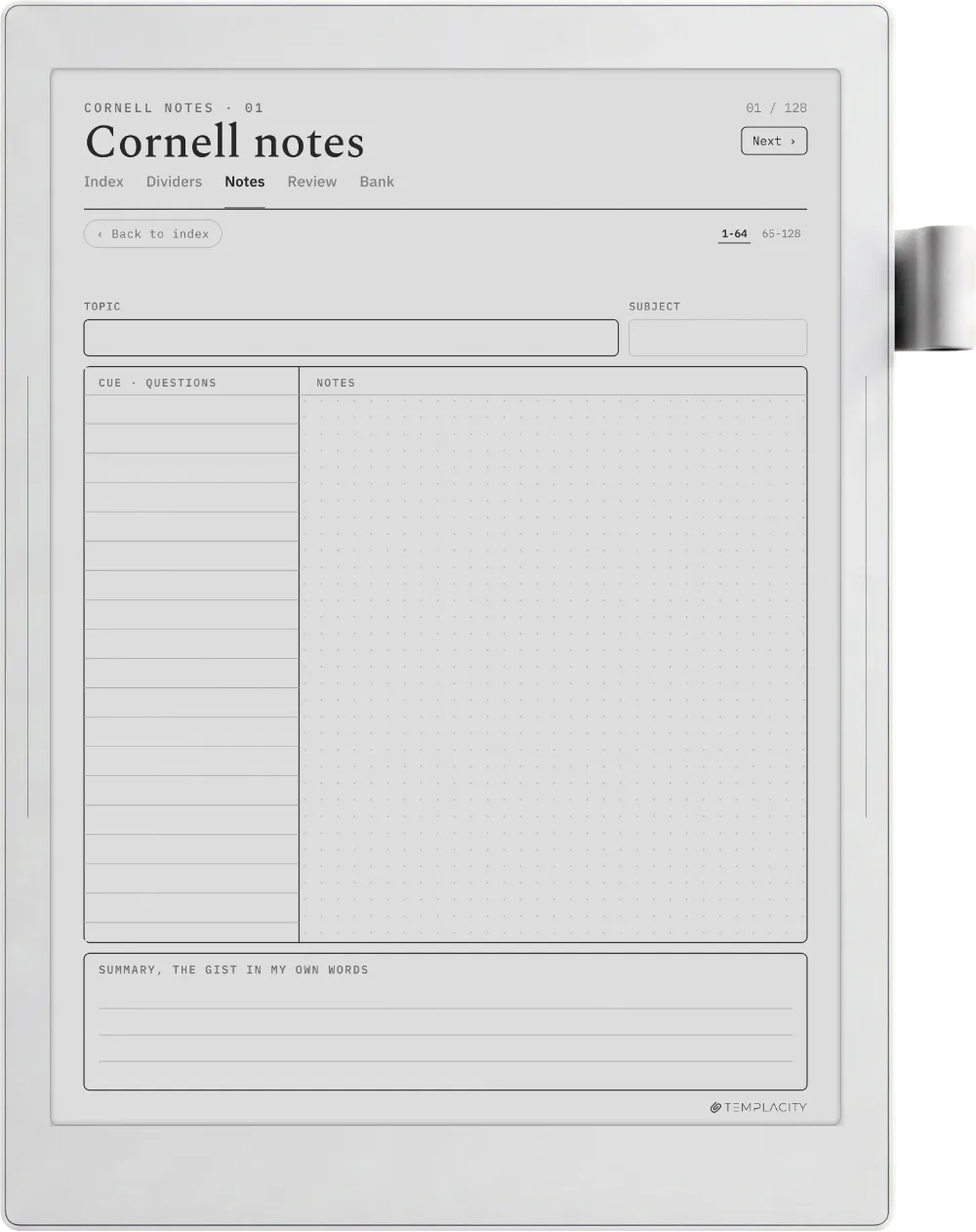 The Planner · Cornell Notes Supernote Manta page 1