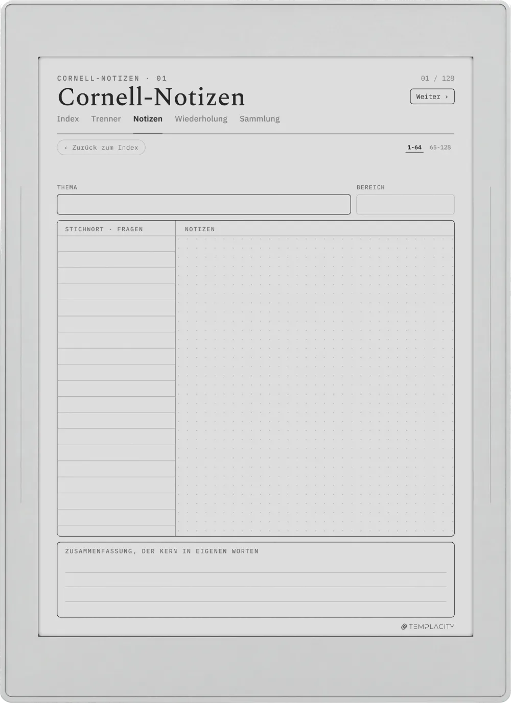 The Planner · Cornell-Notizen Supernote Nomad Seite 1
