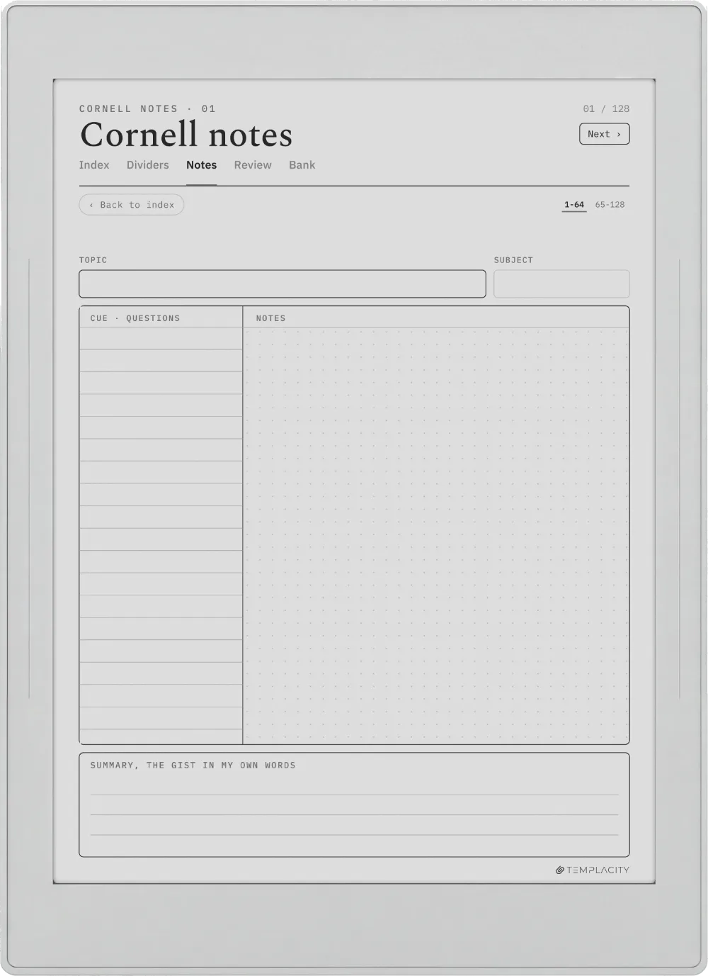 The Planner · Cornell Notes Supernote Nomad page 1
