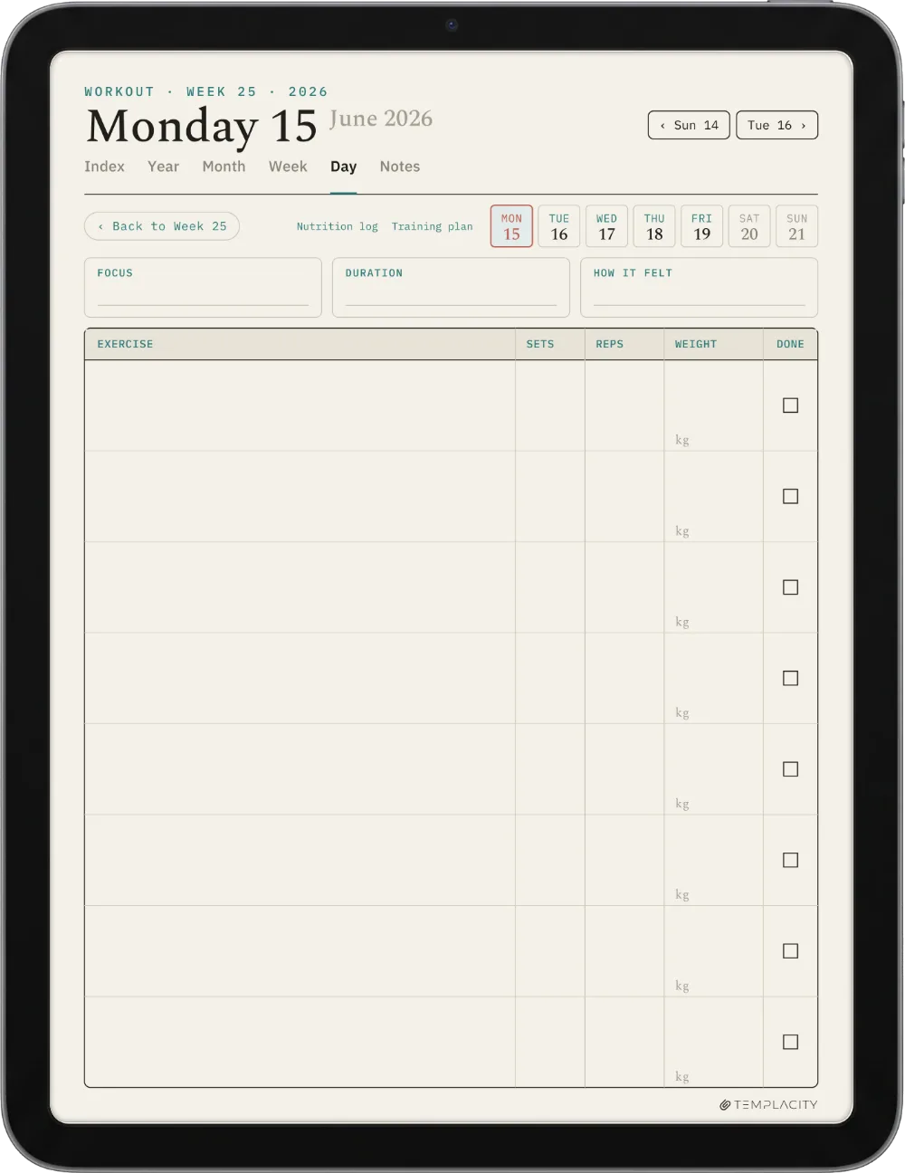The Planner · Workout iPad page 1