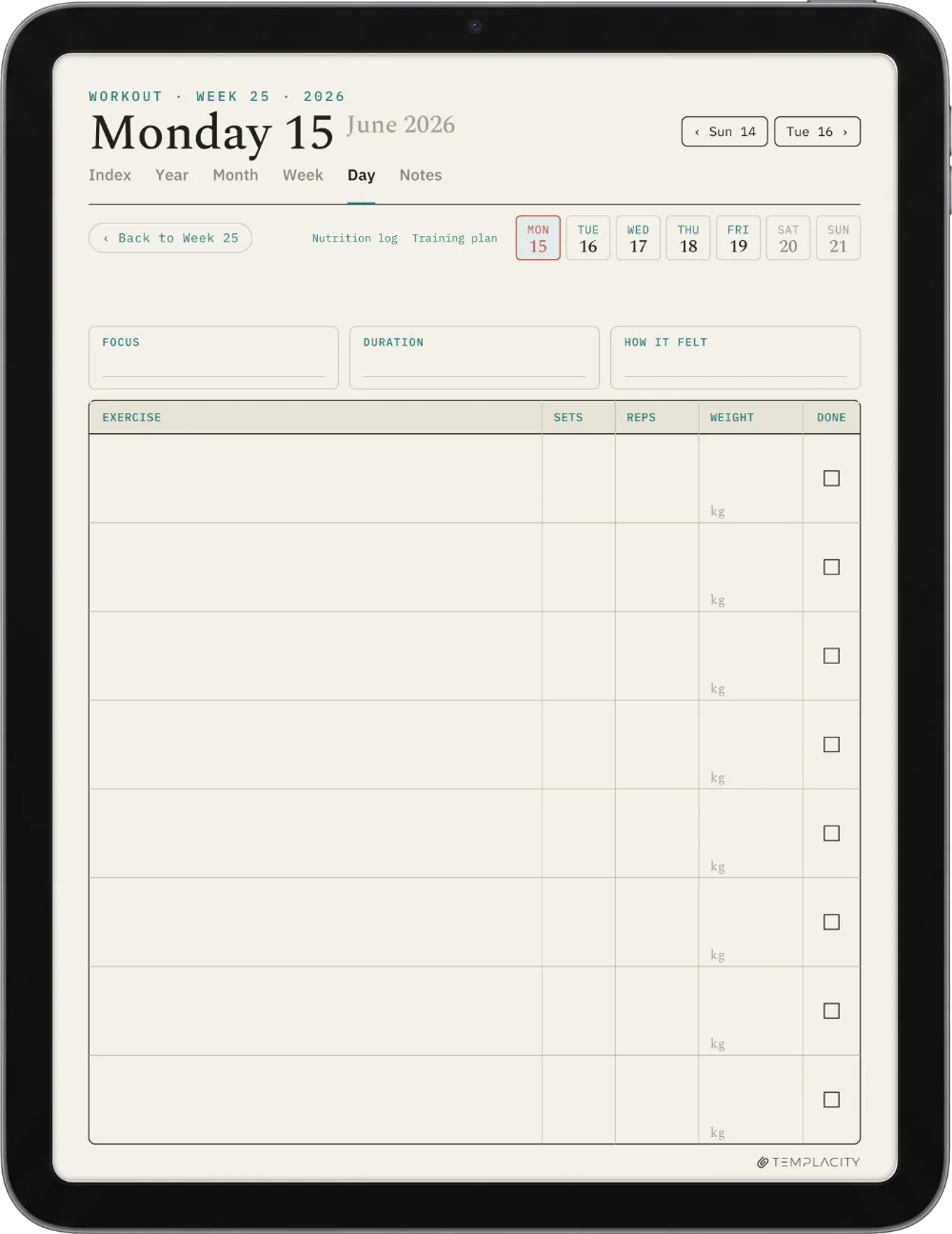 The Planner The Workout Log
