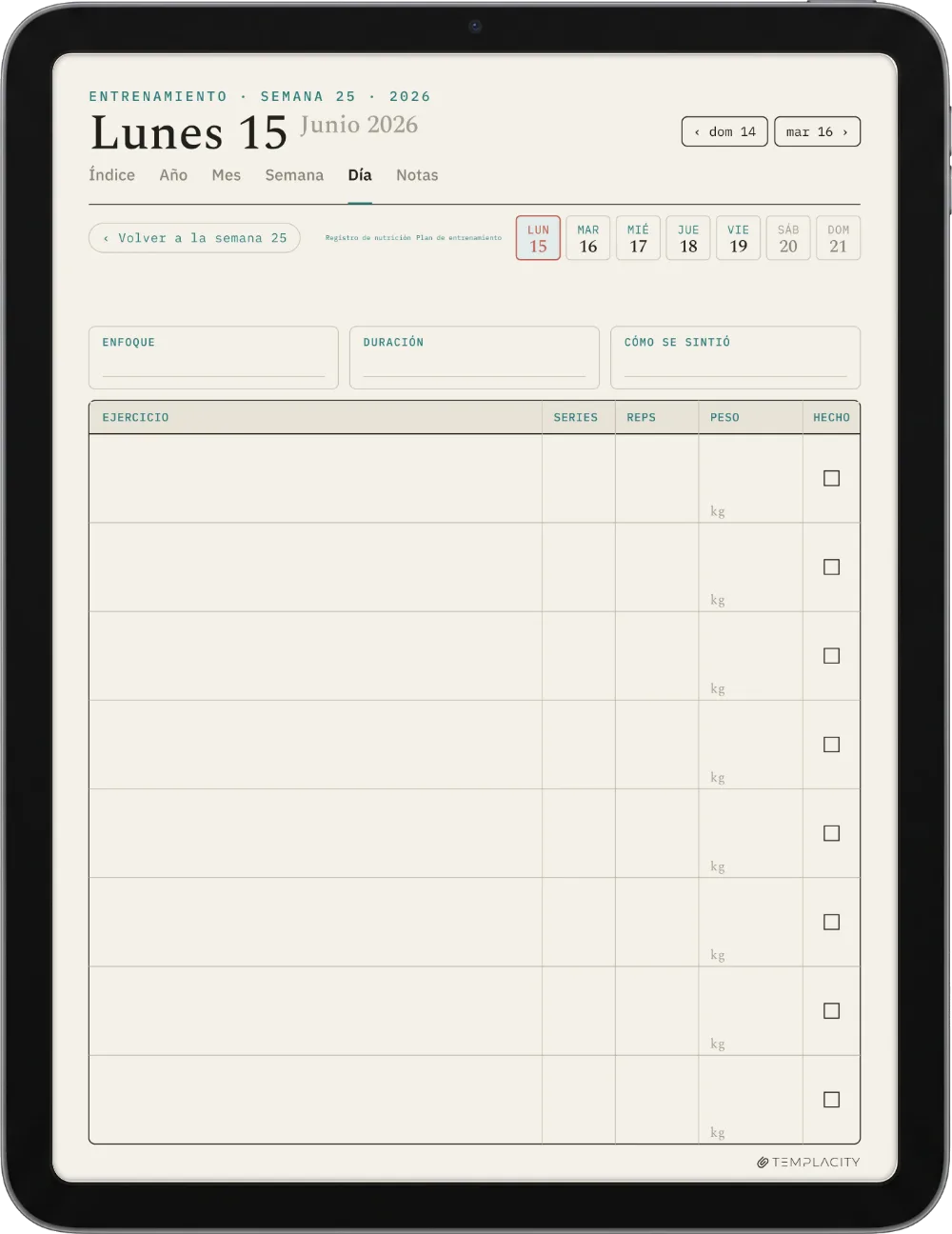 The Planner El registro de entrenamientos