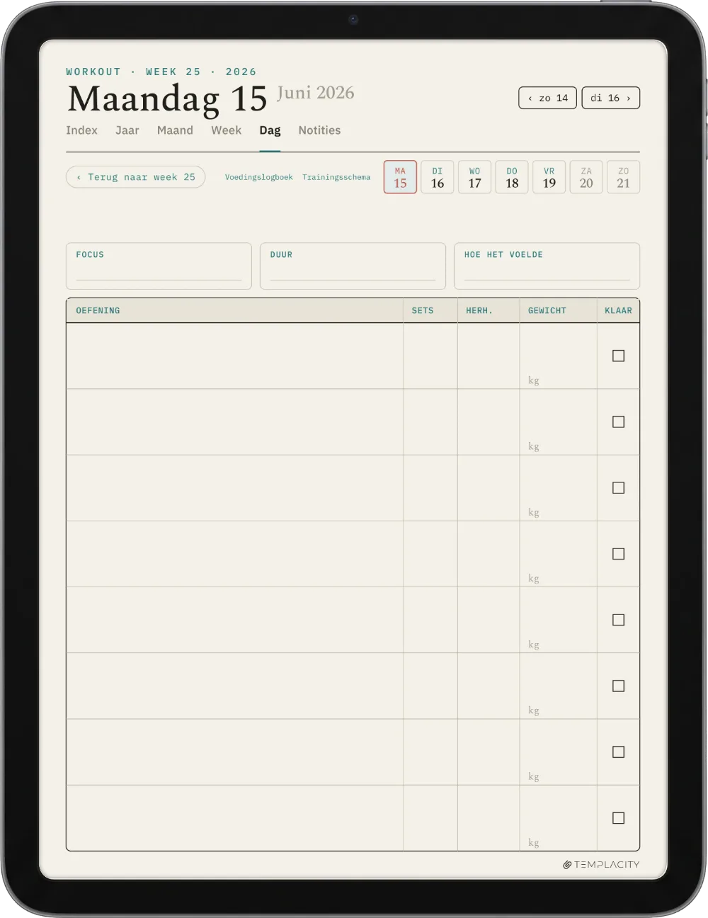 The Planner Het trainingslogboek