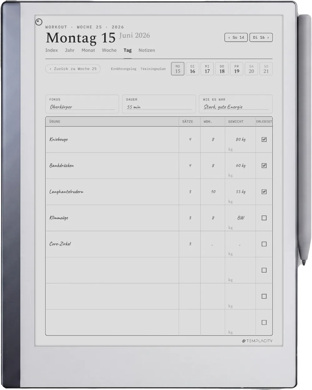 The Planner auf dem reMarkable 2