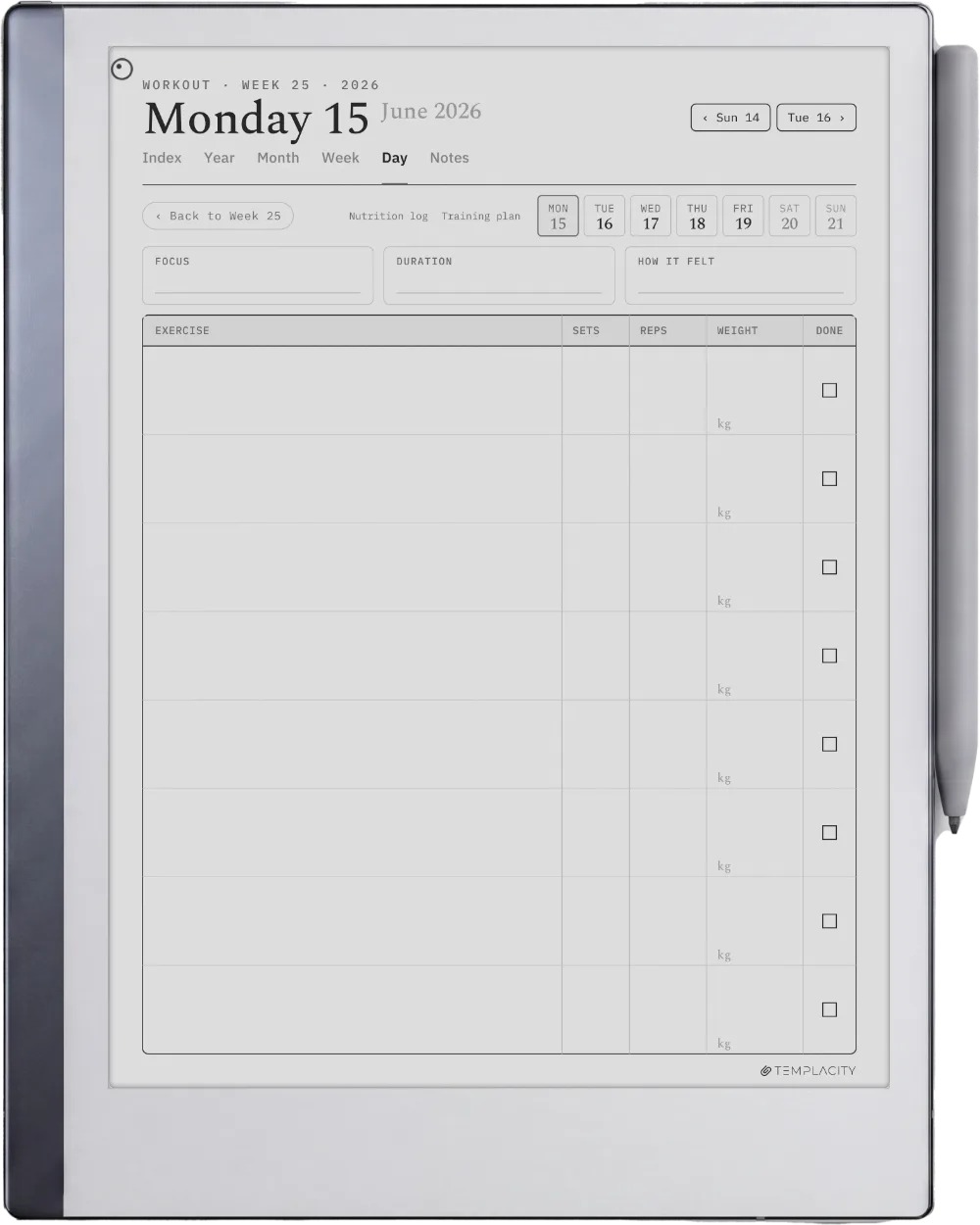 The Planner · Workout reMarkable 2 page 1