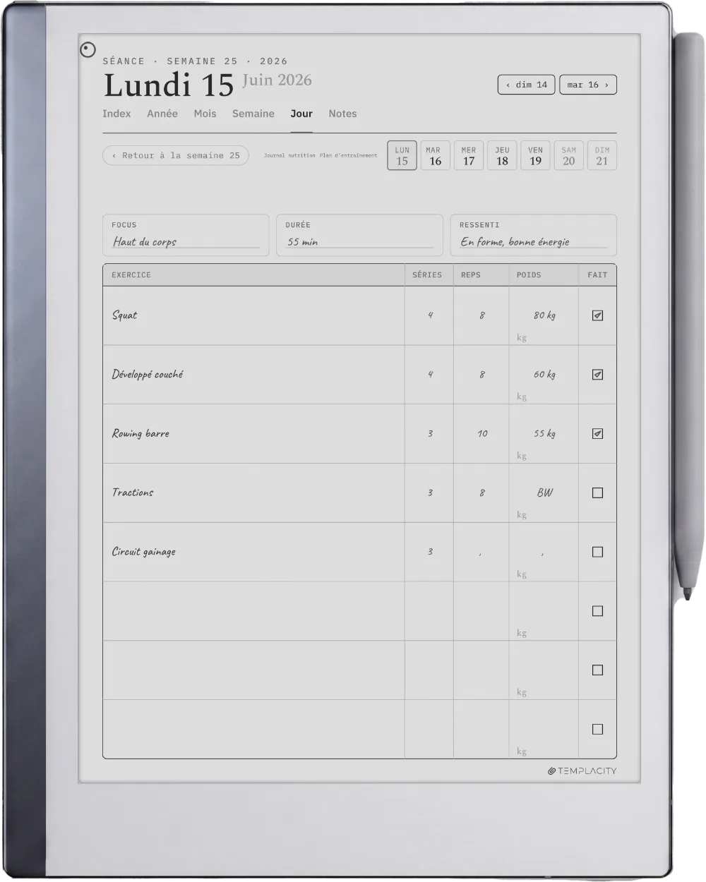 Le Planner sur la reMarkable 2