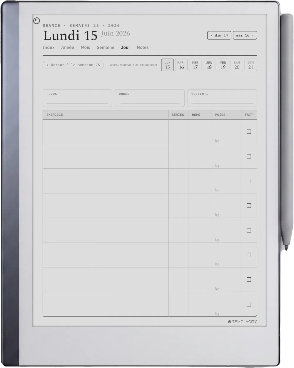 Le Planner Le journal de séances