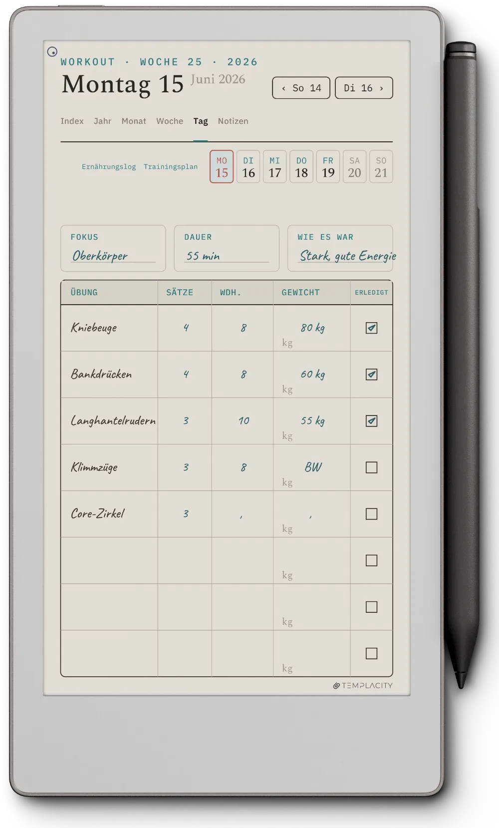 The Planner auf dem reMarkable Paper Pro Move