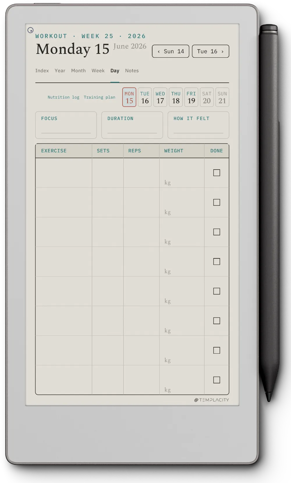The Planner · Workout reMarkable Paper Pro Move page 1