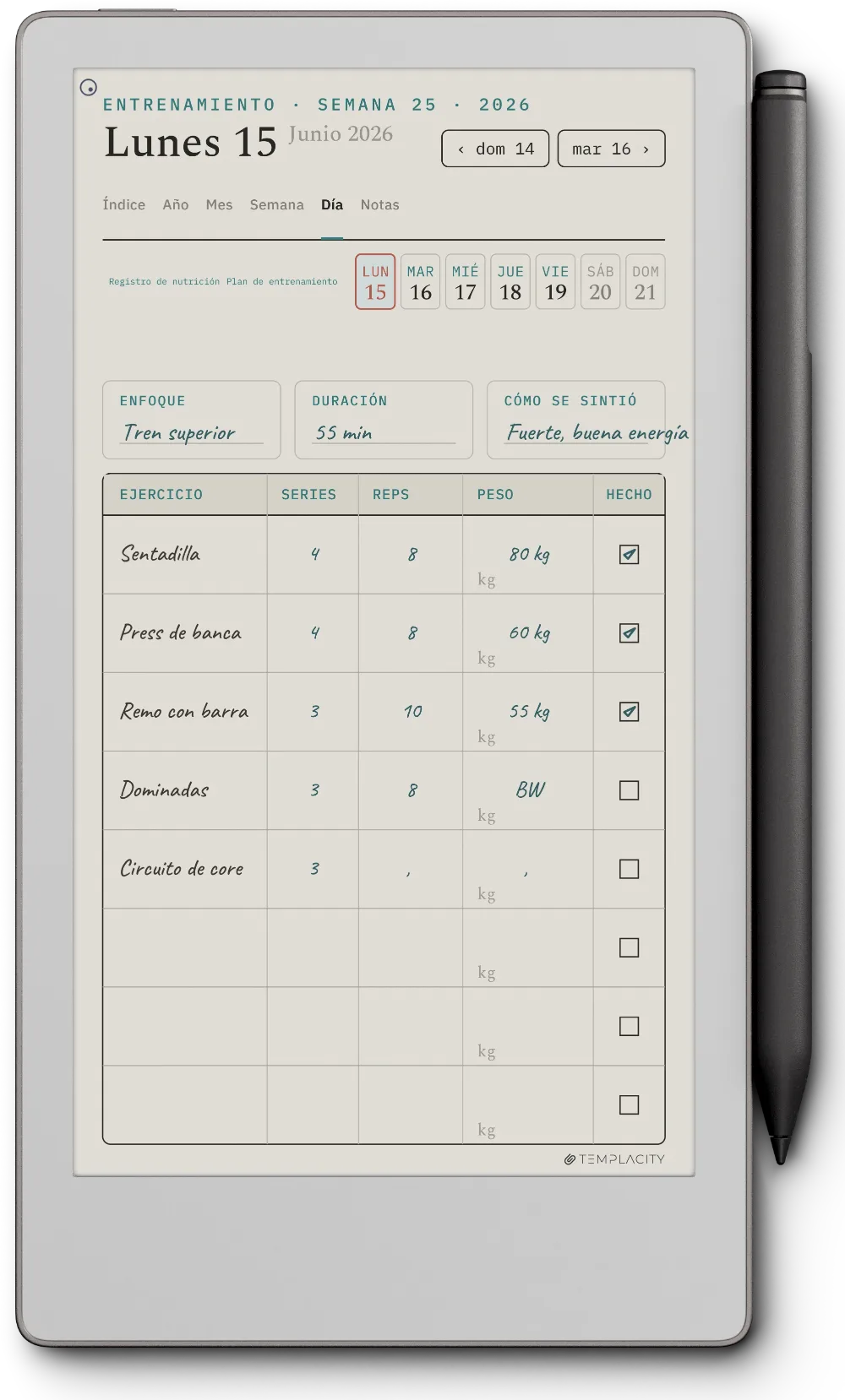 The Planner en el reMarkable Paper Pro Move