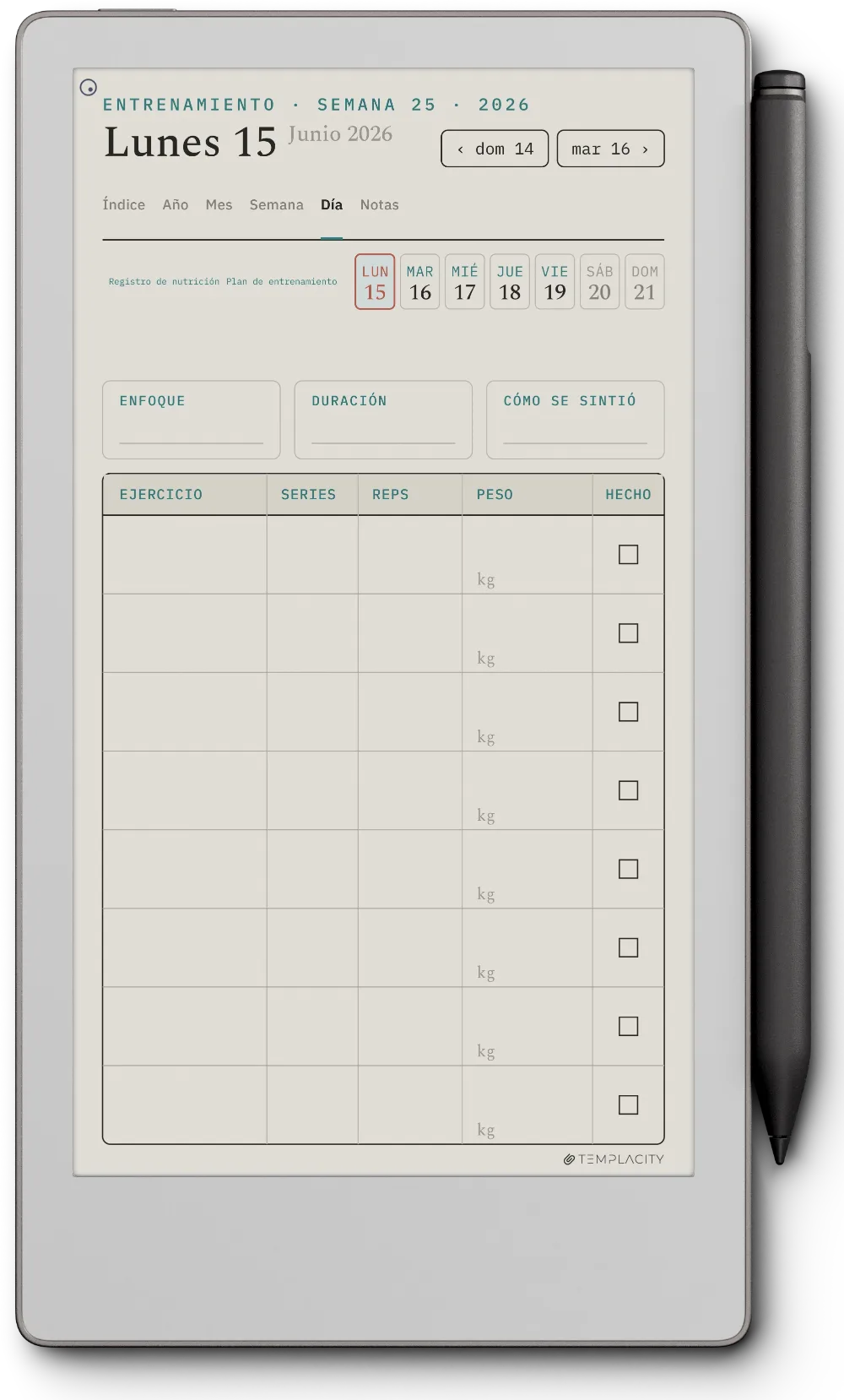 The Planner El registro de entrenamientos