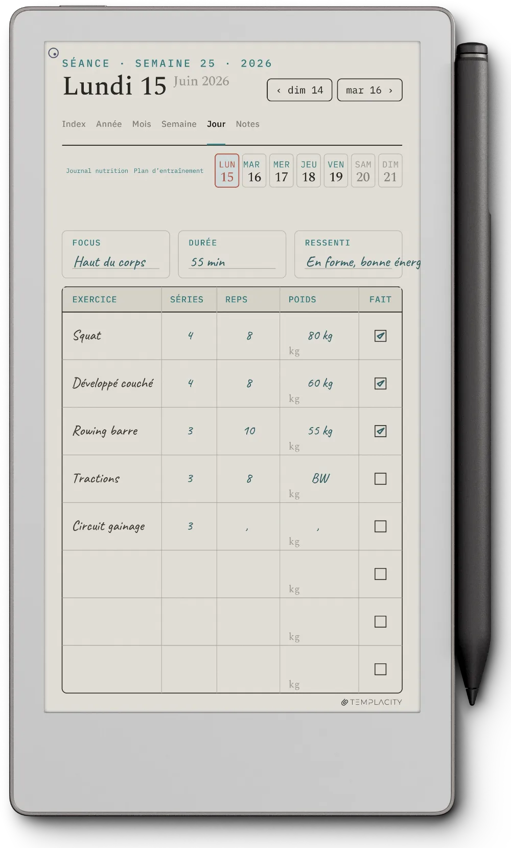 Le Planner sur la reMarkable Paper Pro Move