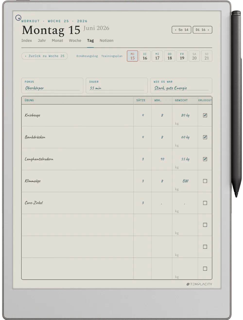 The Planner auf dem reMarkable Paper Pro