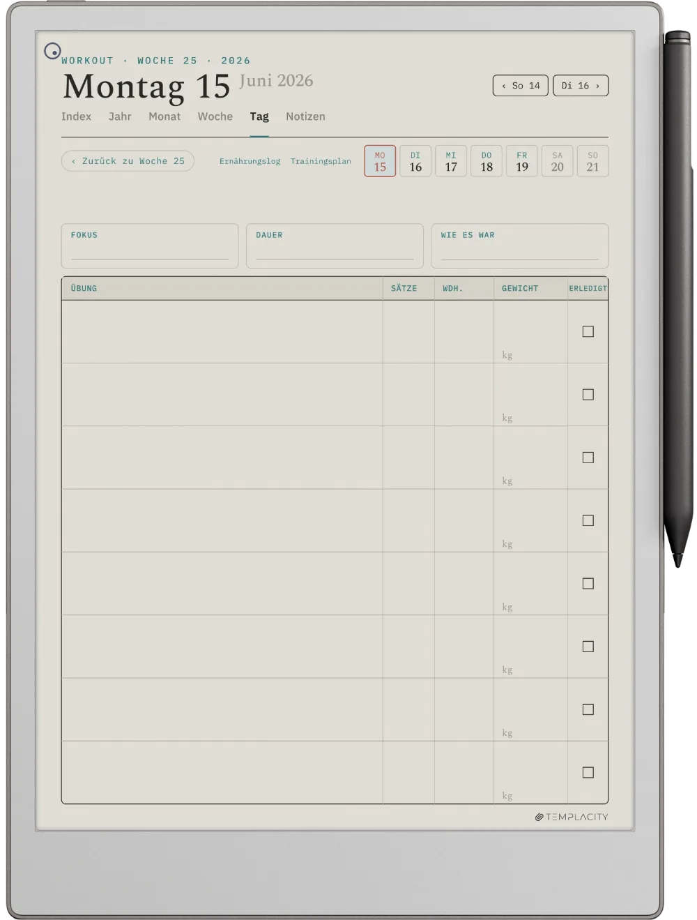 The Planner Das Workout-Log