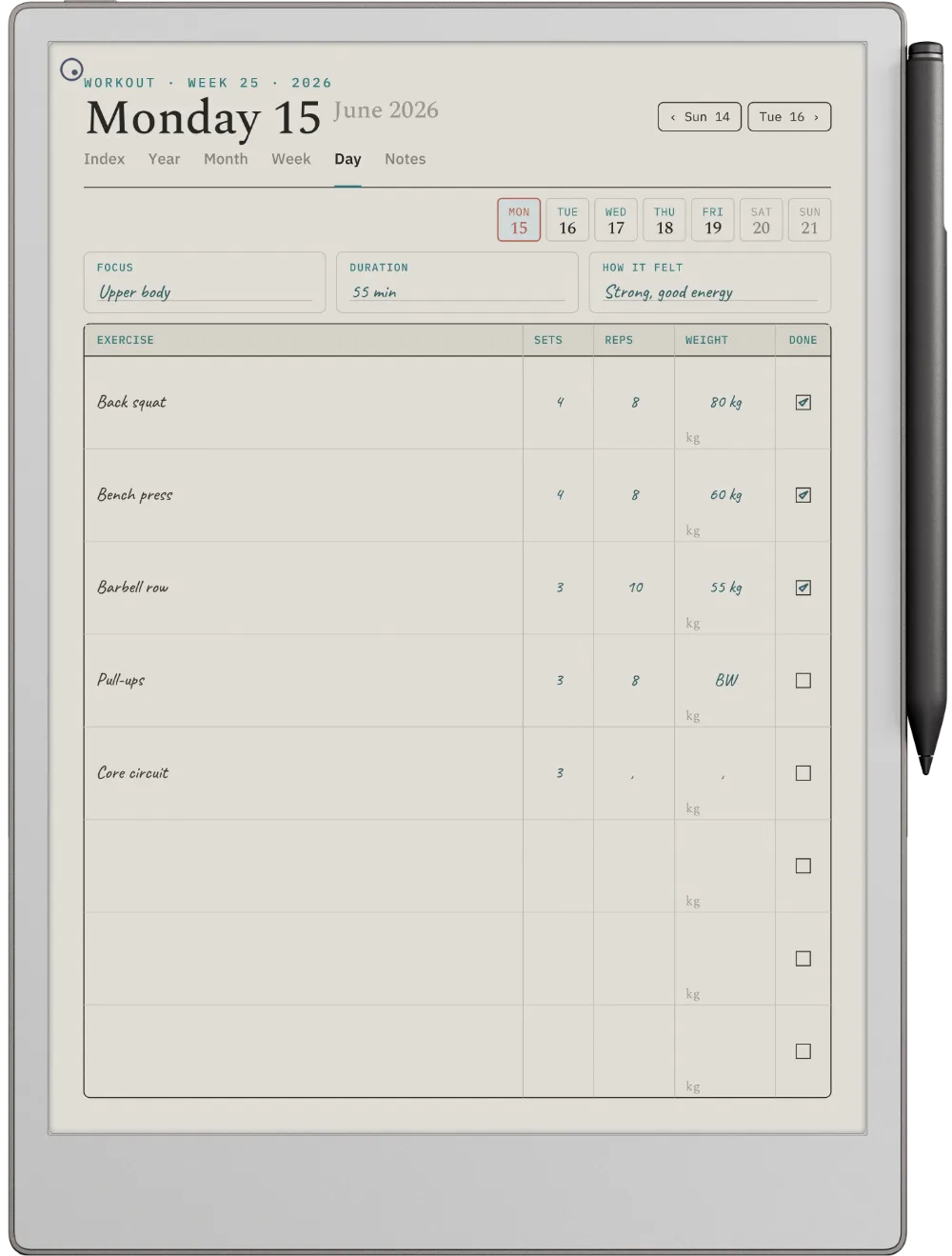 Digital Workout Planner