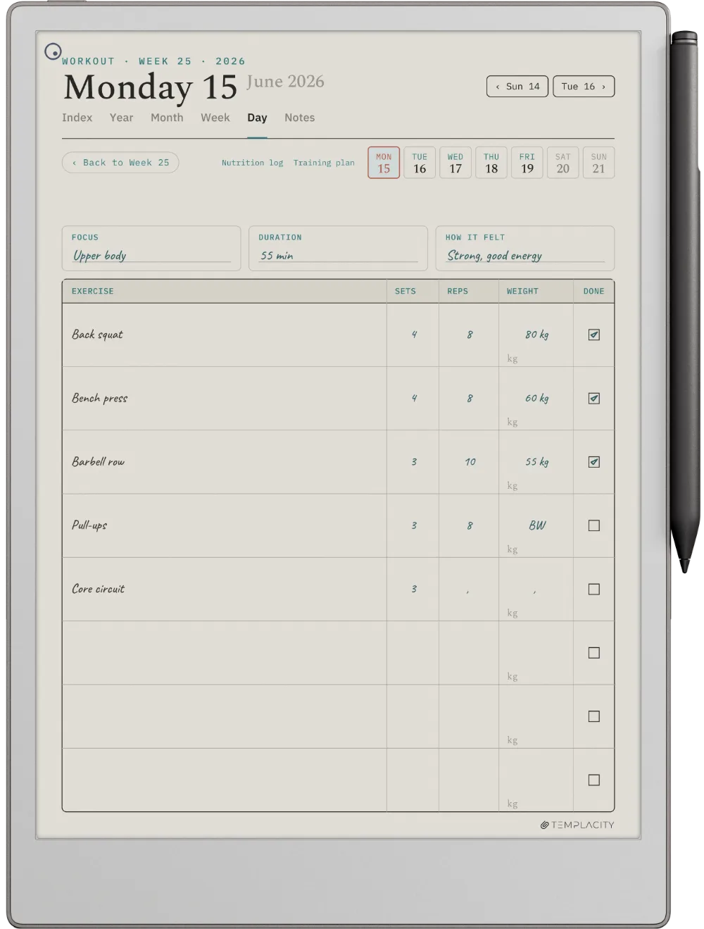 Planner digital de entrenamiento