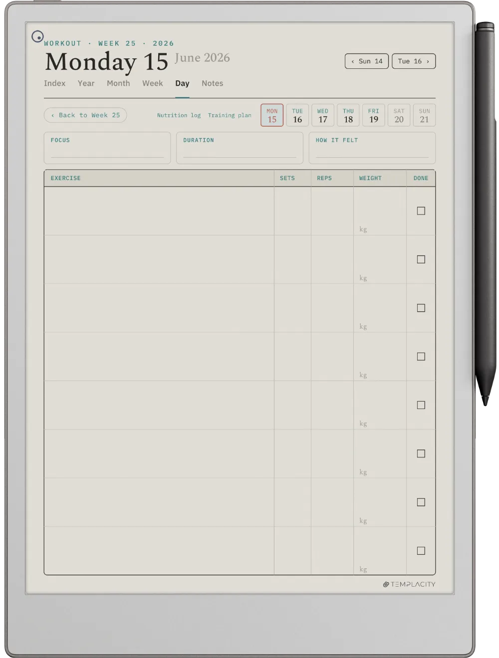 The Planner · Workout reMarkable Paper Pro page 1