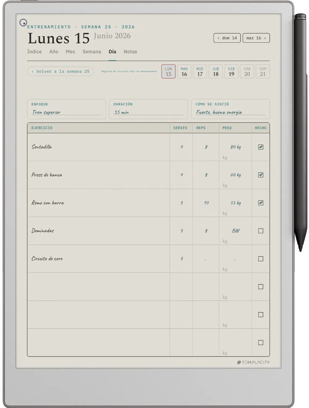 The Planner en el reMarkable Paper Pro