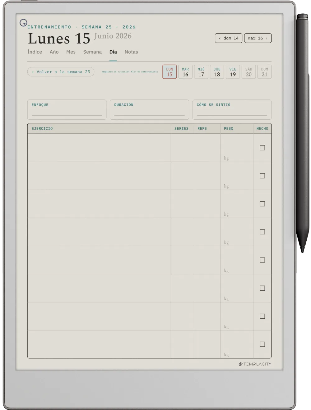 The Planner El registro de entrenamientos
