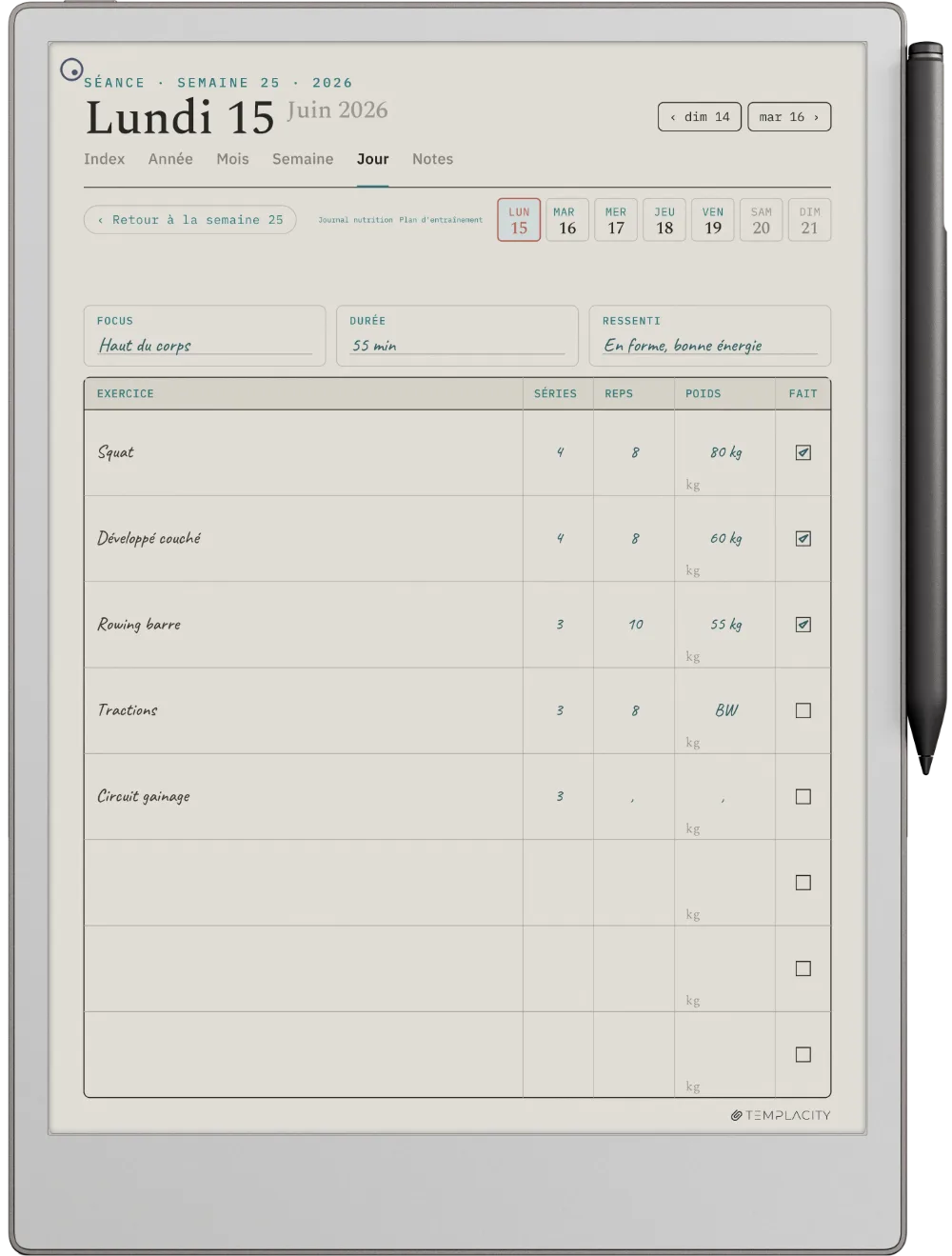 Le Planner sur la reMarkable Paper Pro