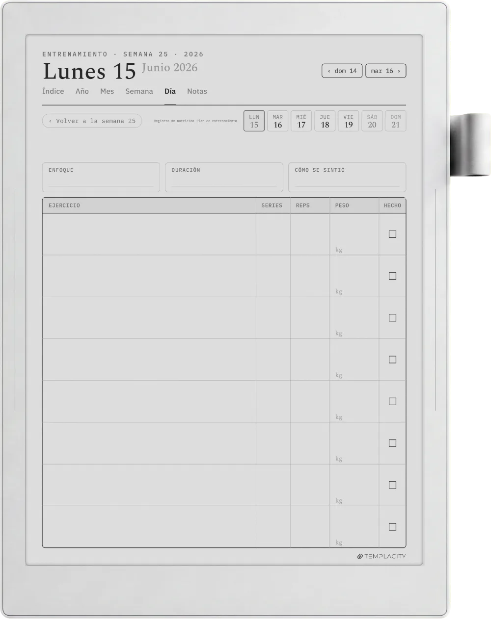 The Planner El registro de entrenamientos