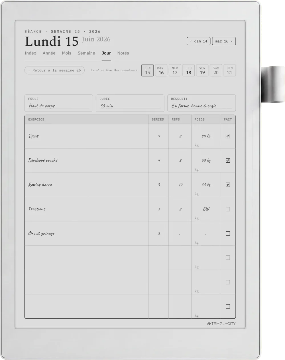 Le Planner sur la Supernote Manta