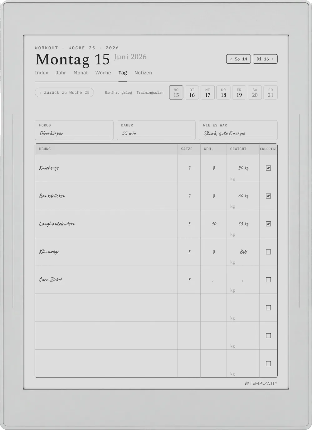The Planner auf dem Supernote Nomad