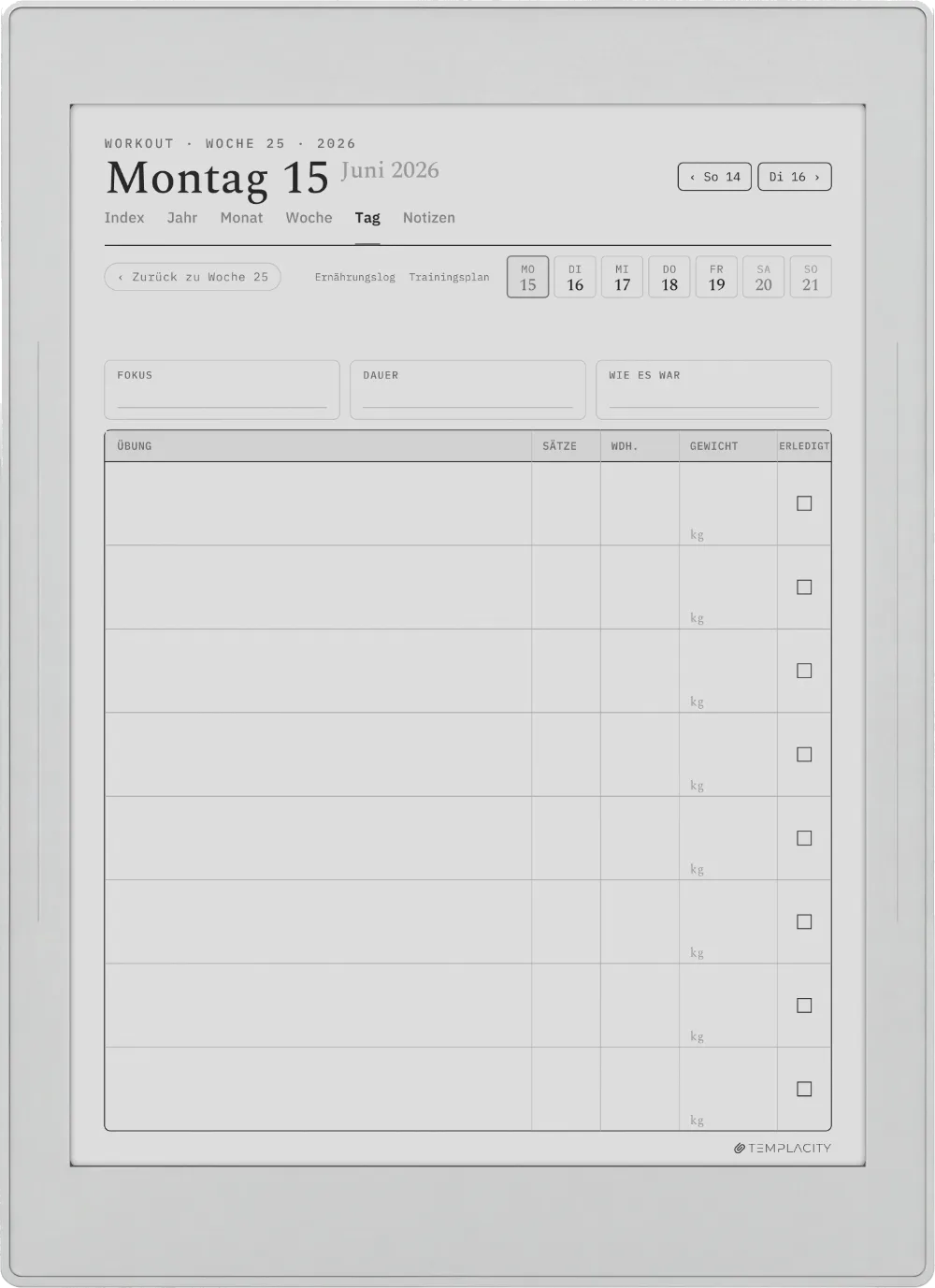 The Planner · Workout Supernote Nomad Seite 1