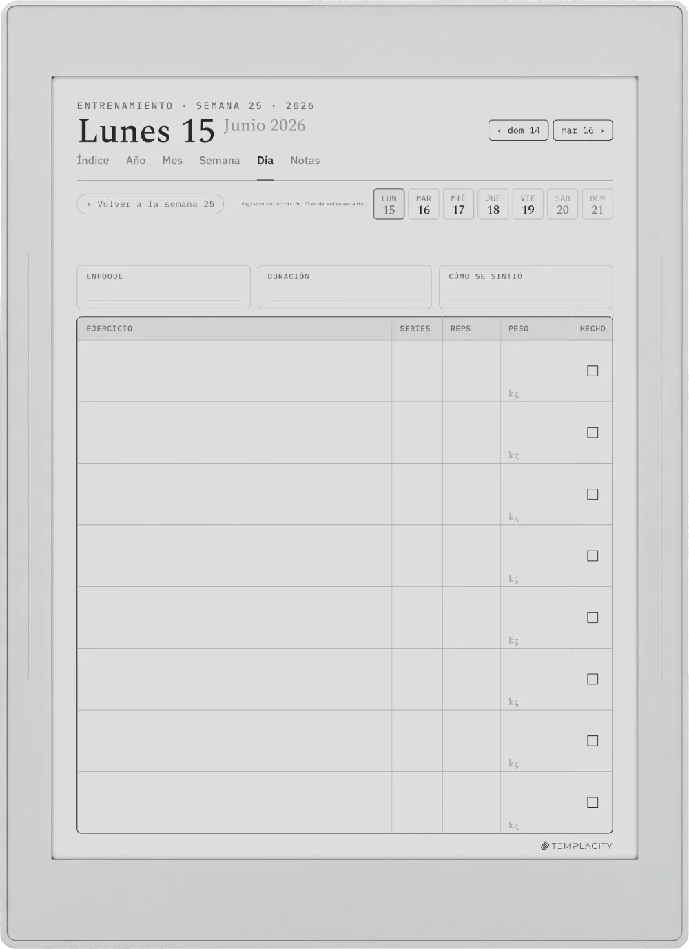 The Planner El registro de entrenamientos