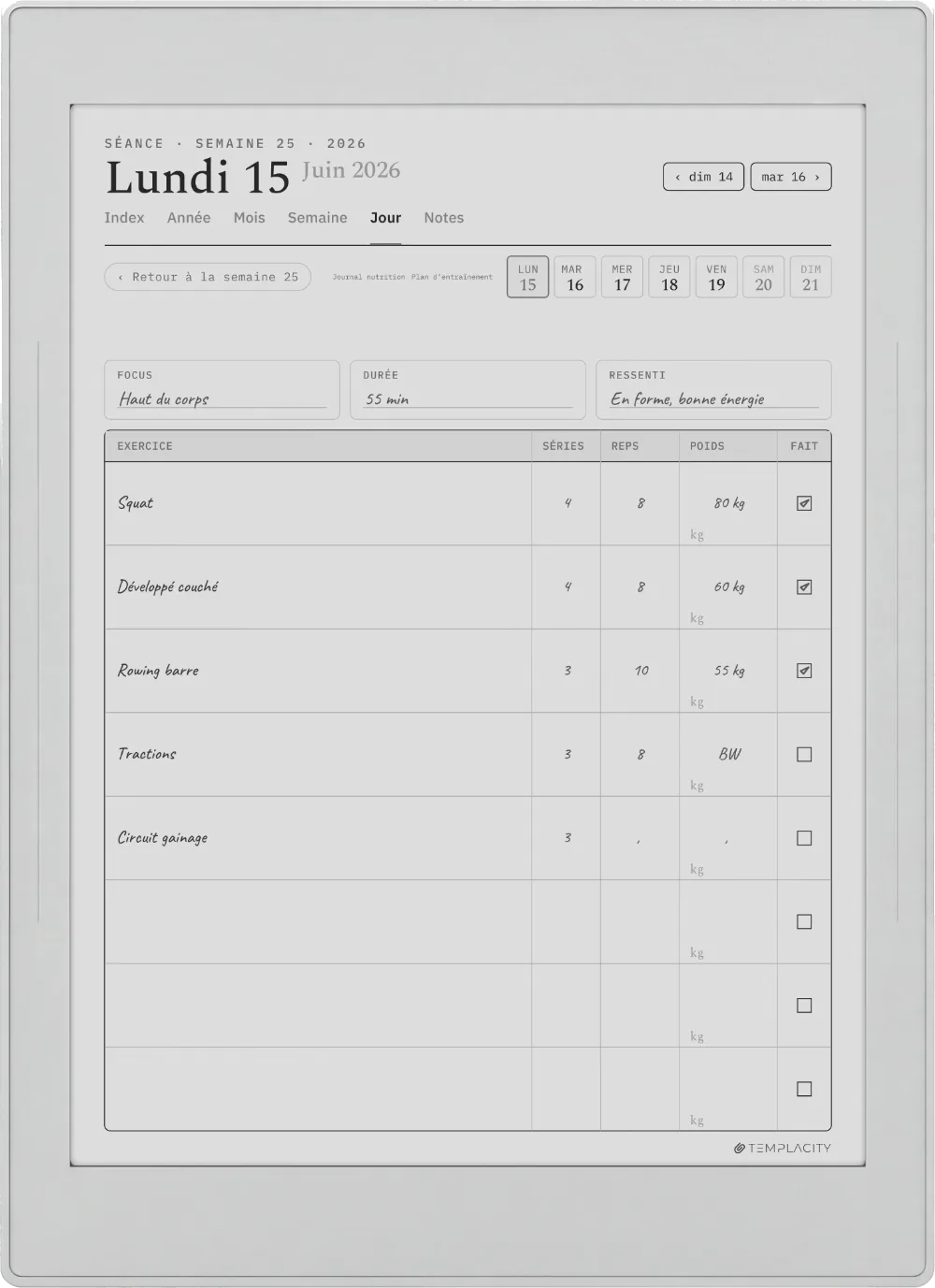 Le Planner sur la Supernote Nomad