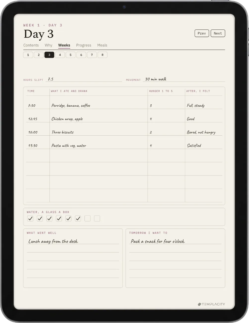 The Food Diary iPad page 1