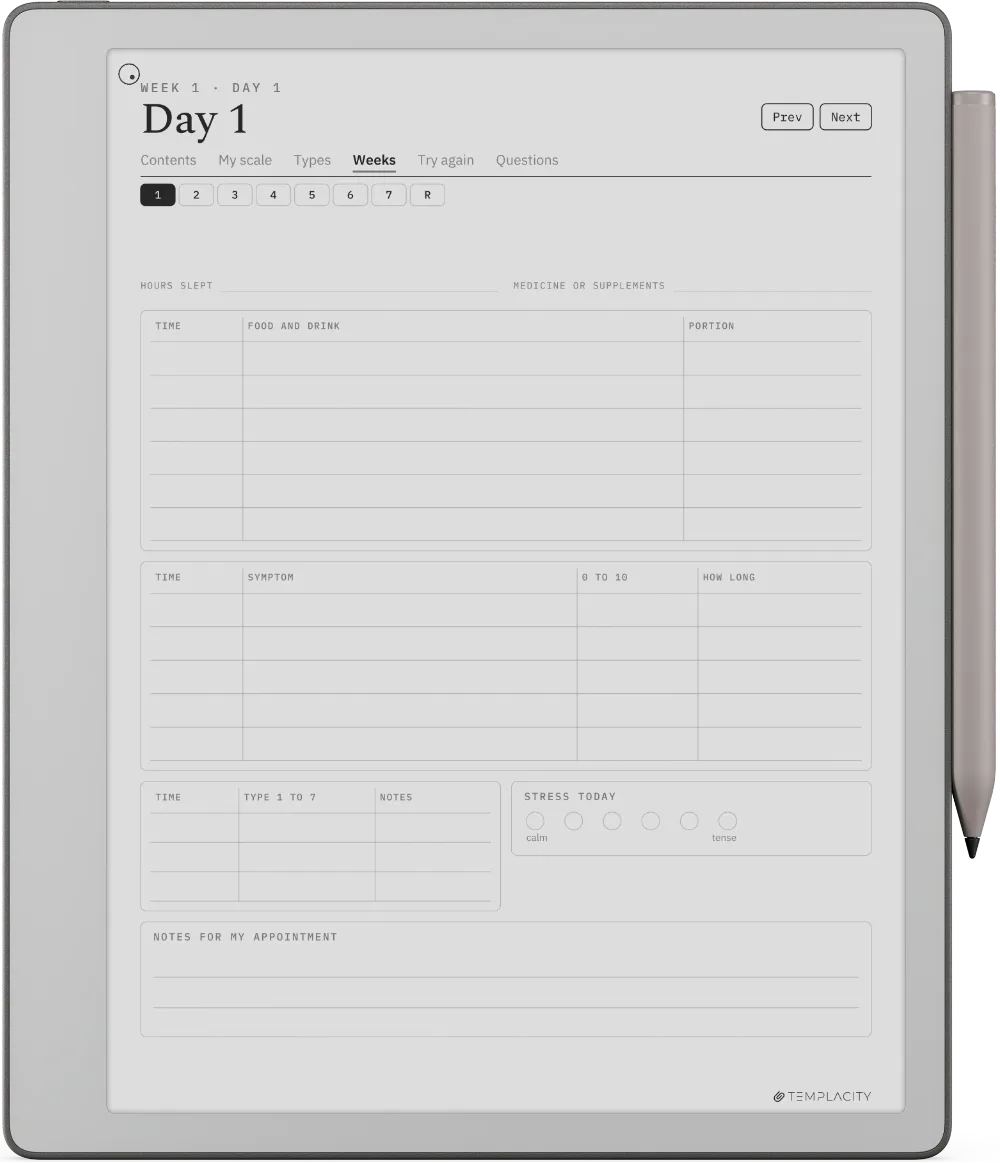 The Food & Symptom Diary reMarkable Paper Pure Seite 6