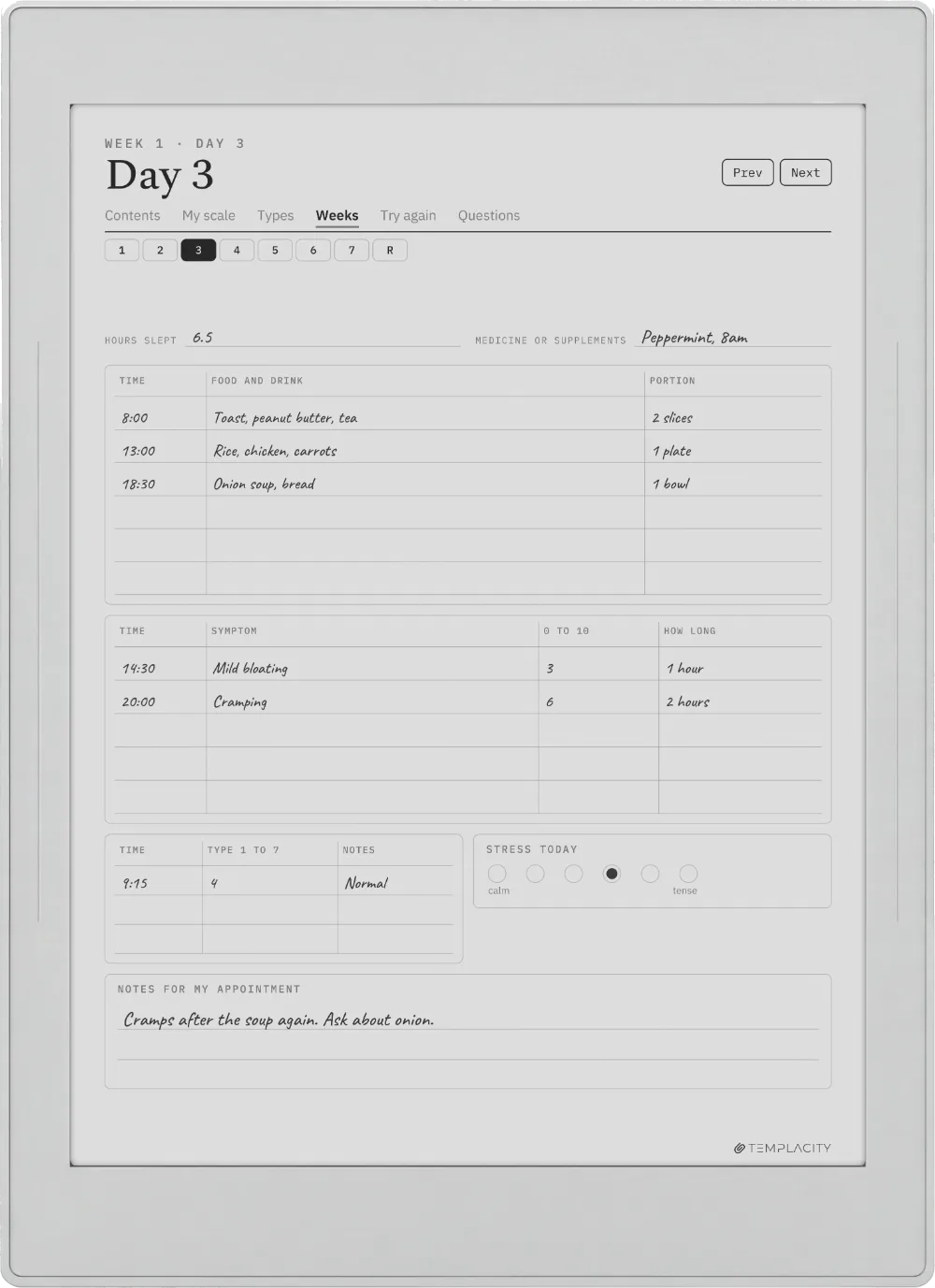The Food & Symptom Diary Supernote Nomad Seite 1