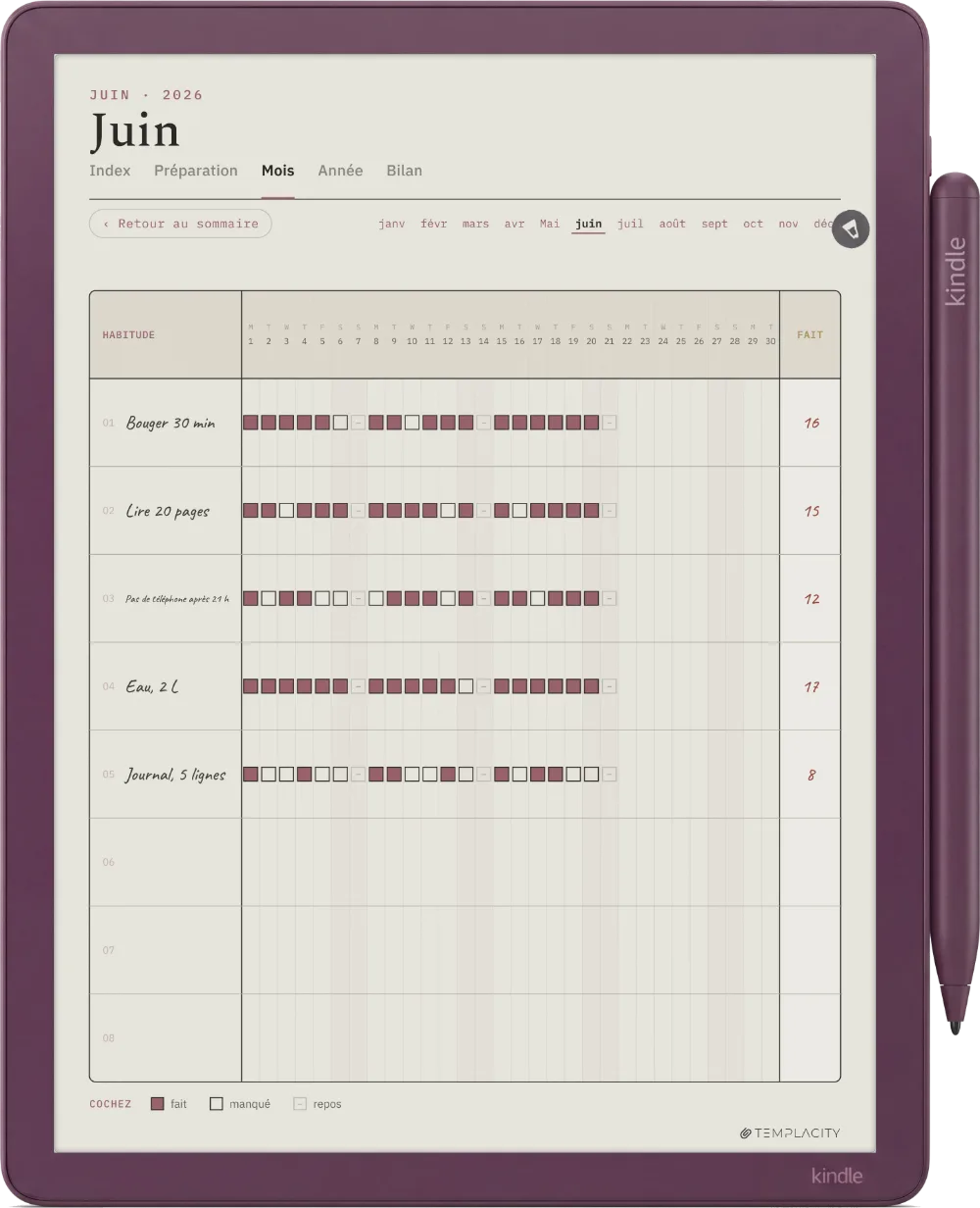 Le Planner sur la Kindle Scribe Colorsoft