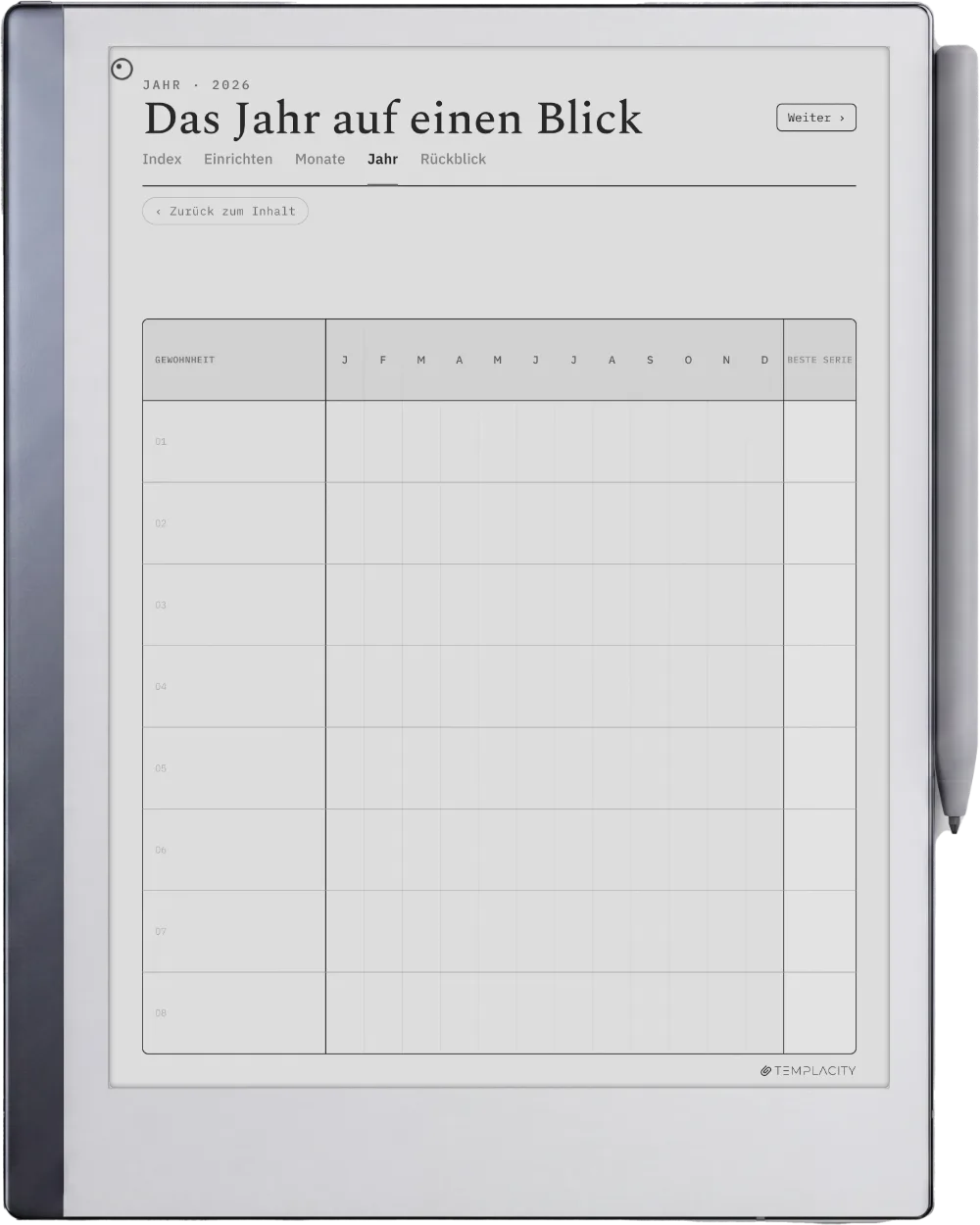The Planner · Habit Tracker reMarkable 2 Seite 3