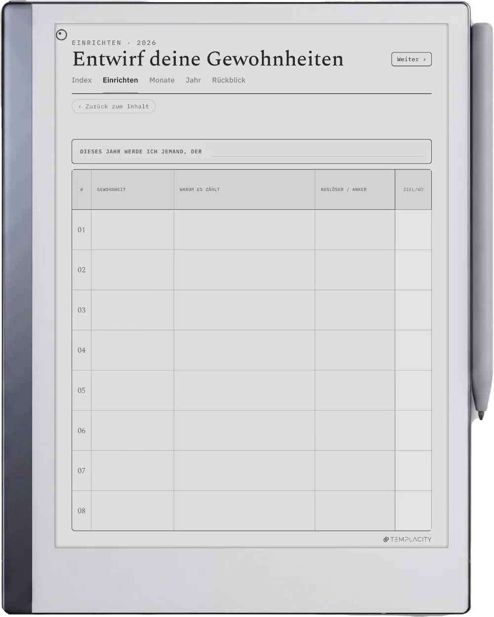 The Planner · Habit Tracker reMarkable 2 Seite 4