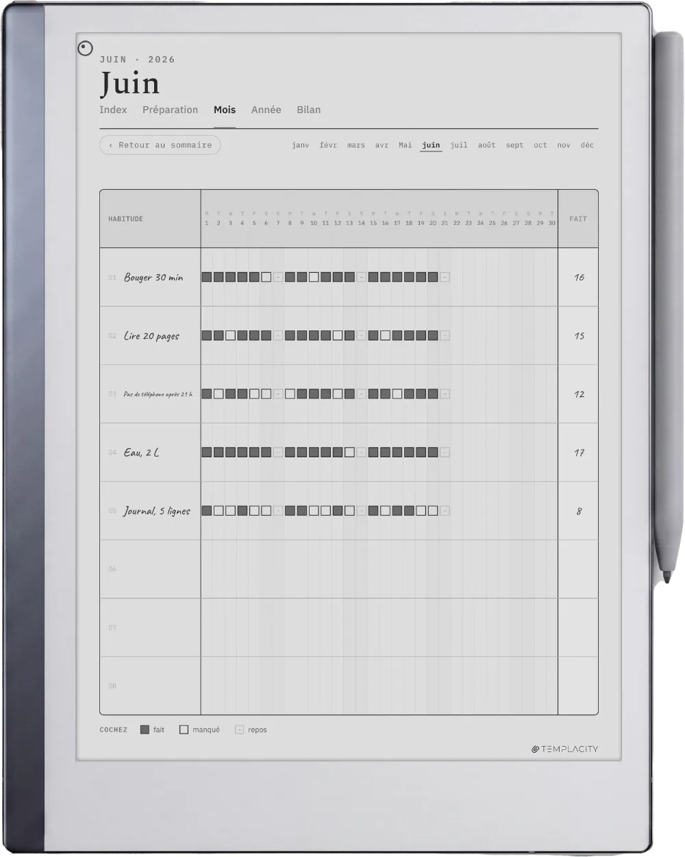 Le Planner sur la reMarkable 2