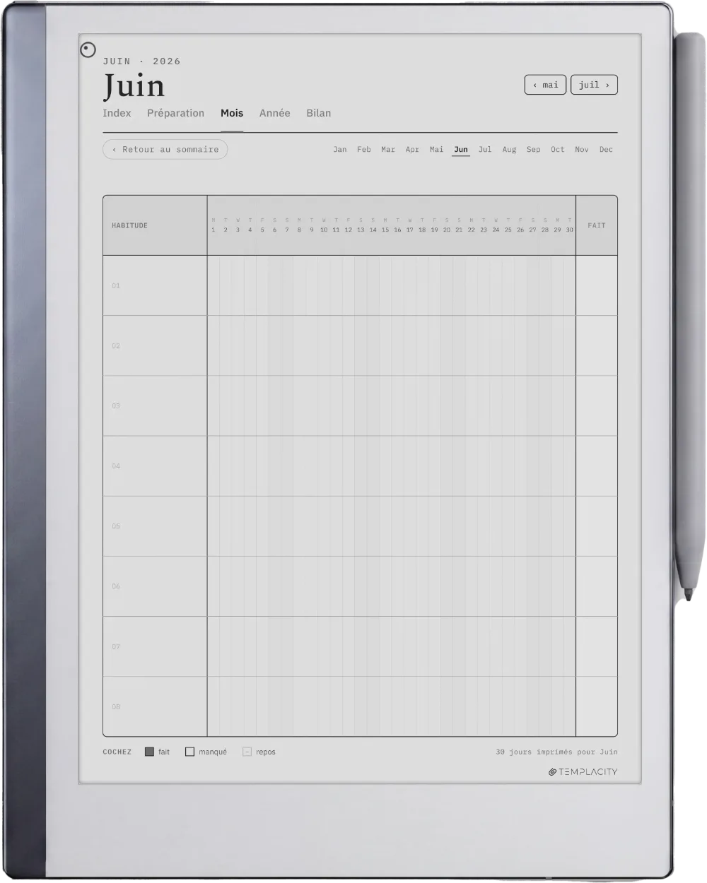 Le Planner Le mois