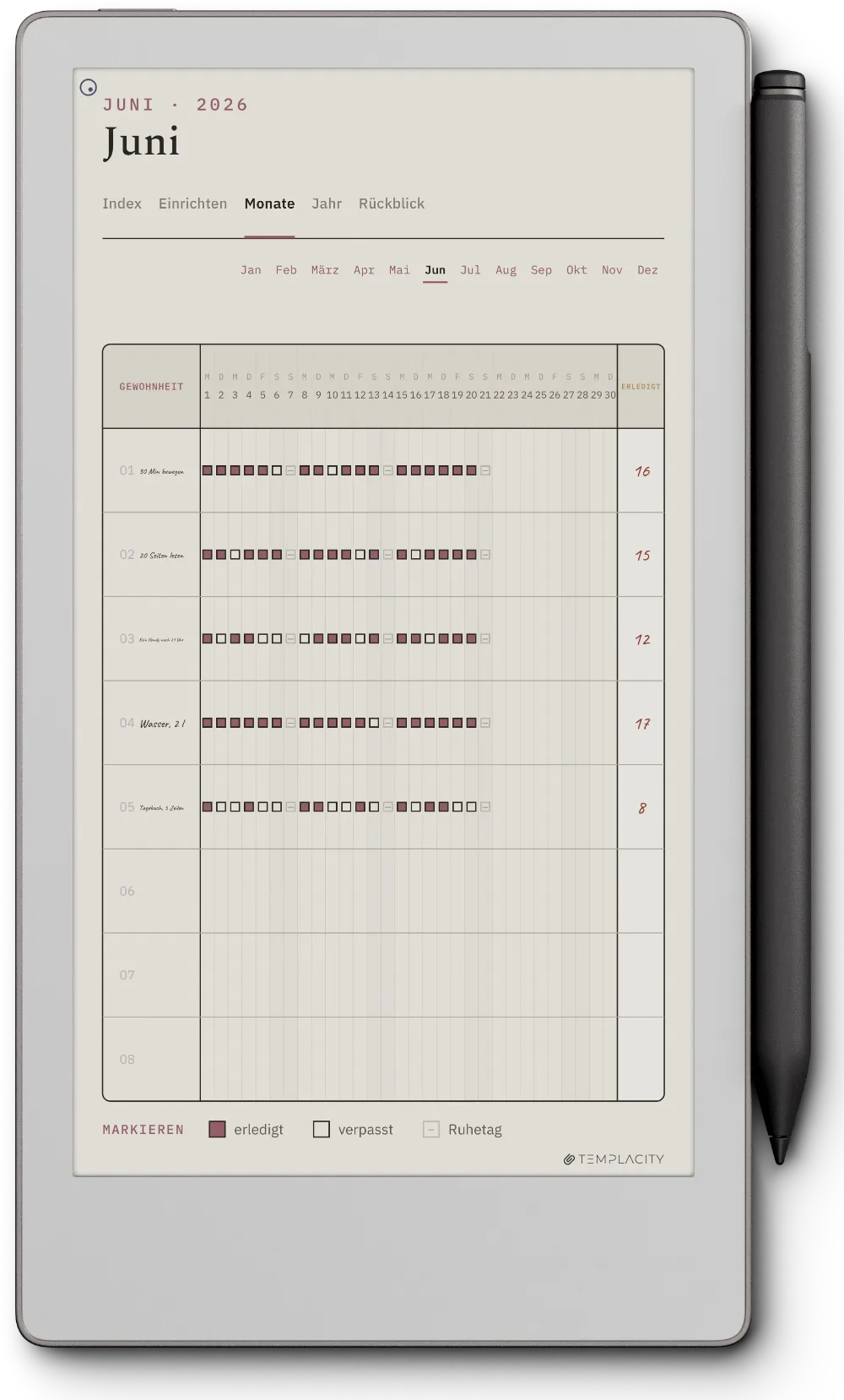 The Planner auf dem reMarkable Paper Pro Move