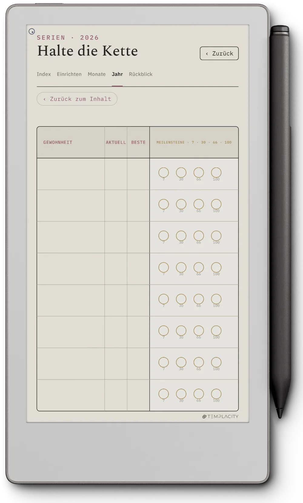 The Planner · Habit Tracker reMarkable Paper Pro Move Seite 2