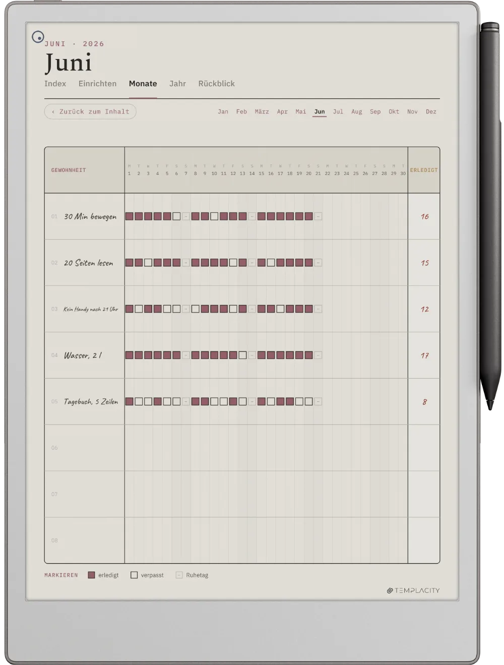 The Planner auf dem reMarkable Paper Pro
