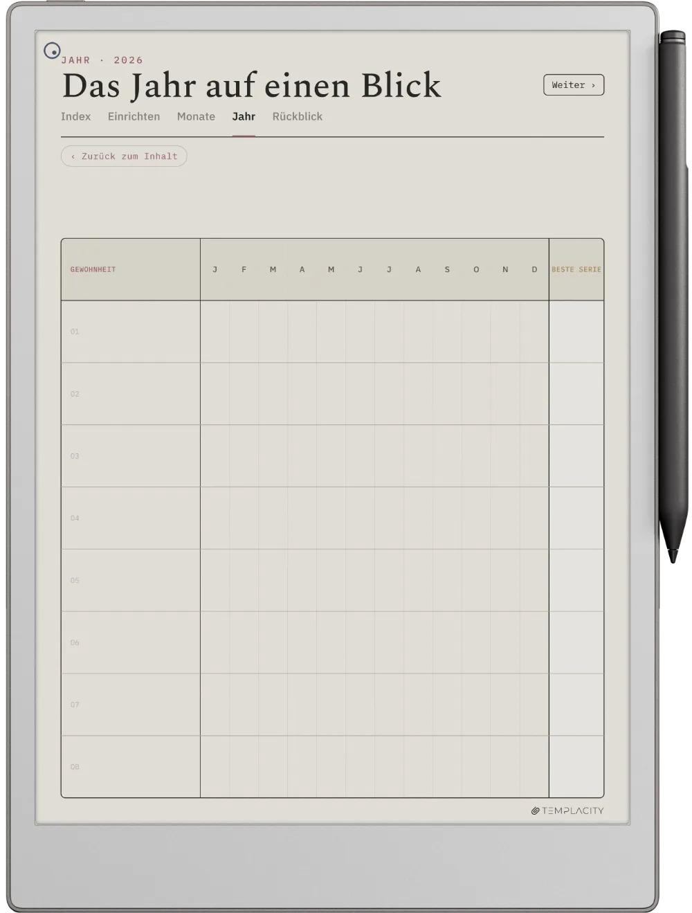 The Planner · Habit Tracker reMarkable Paper Pro Seite 3