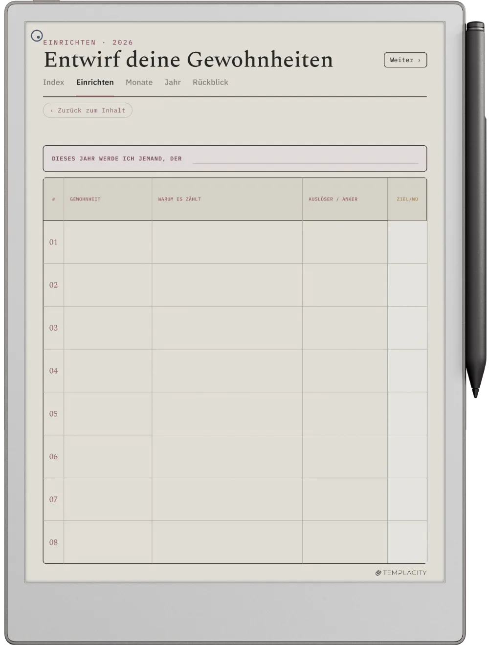 The Planner · Habit Tracker reMarkable Paper Pro Seite 4