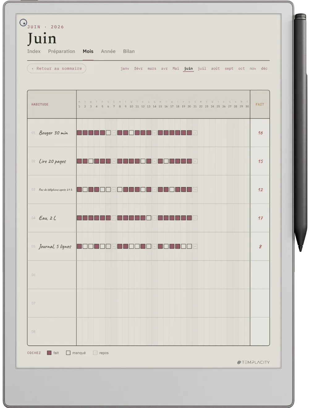 Le Planner sur la reMarkable Paper Pro