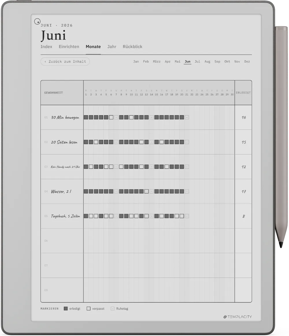 The Planner auf dem reMarkable Paper Pure