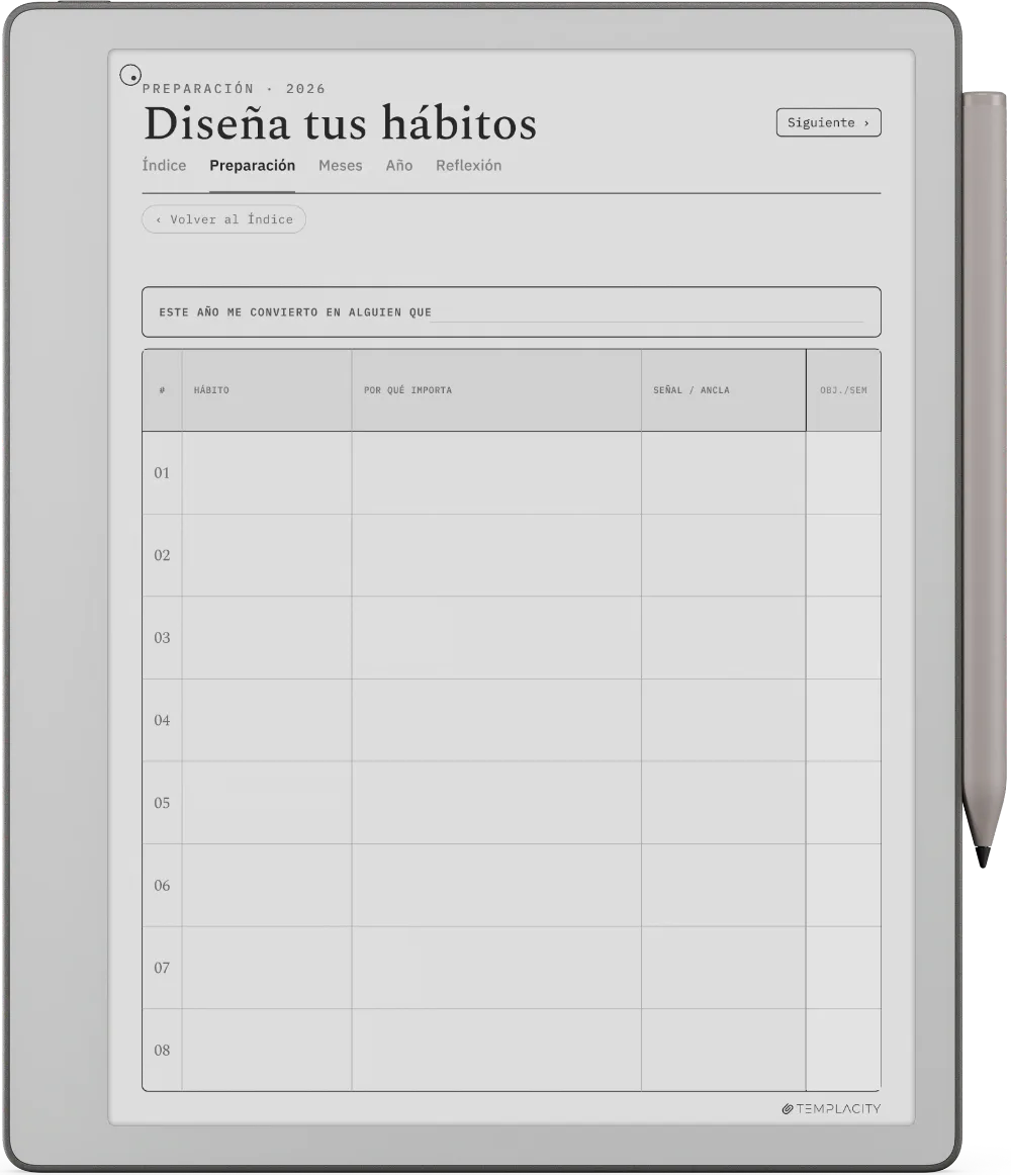The Planner · Seguimiento de hábitos reMarkable Paper Pure página 4